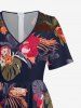 Tropical Leaf Hibiscus Flower Print Hawaii Pocket Wide Leg Jumpsuit -  