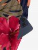 Combinaison hawaïenne à imprimé de feuilles tropicales et d'hibiscus, jambes larges et poches - Bleu Marine M