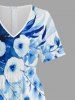 Combinaison hawaïenne à imprimé fleurs et feuilles, col en V et jambes larges - Bleu XS