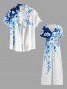 Combinaison hawaïenne à imprimé fleurs et feuilles, col en V et jambes larges - Bleu XS