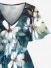 Flowers Leaf Watercolor Print Split Hawaii Midi Dress -  