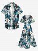 Flowers Leaf Watercolor Print Split Hawaii Midi Dress -  