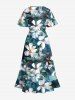 Flowers Leaf Watercolor Print Split Hawaii Midi Dress -  