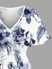 Robe mi-longue hawaïenne fendue à imprimé de fleurs d'hibiscus et de feuilles, grande taille - Cadetblue 5X