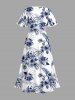 Robe mi-longue hawaïenne fendue à imprimé de fleurs d'hibiscus et de feuilles, grande taille - Cadetblue 5X