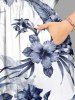 Robe mi-longue hawaïenne fendue à imprimé de fleurs d'hibiscus et de feuilles, grande taille - Cadetblue 5X
