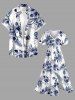 Robe mi-longue hawaïenne fendue à imprimé de fleurs d'hibiscus et de feuilles, grande taille - Cadetblue 5X
