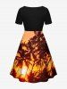 Plus Size Coconut Tree Sun Print Cinched Hawaii Dress -  