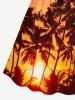 Plus Size Coconut Tree Sun Print Cinched Hawaii Dress -  