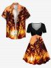 Plus Size Coconut Tree Sun Print Cinched Hawaii Dress -  