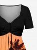 Plus Size Coconut Tree Sun Print Cinched Hawaii Dress -  