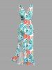 Hibiscus Flowers Tropical Leaf Print Hawaii Ruffles Split Surplice Dress -  