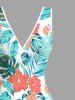 Hibiscus Flowers Tropical Leaf Print Hawaii Ruffles Split Surplice Dress -  