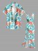 Hibiscus Flowers Tropical Leaf Print Hawaii Ruffles Split Surplice Dress -  