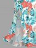 Hibiscus Flowers Tropical Leaf Print Hawaii Ruffles Split Surplice Dress -  