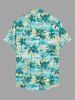 Chemise hawaïenne grande taille pour homme, imprimée cocotiers, boutons et poche, style peinture à l'huile. - Vert M