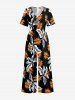 Tropical Leaf Print V Neck Hawaii Wide Leg Jumpsuit -  