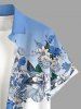 Chemise hawaïenne grande taille pour homme, à imprimé floral et feuilles ombré, boutons et poche. - Bleu Ciel 4XL