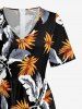 Tropical Leaf Print V Neck Hawaii Wide Leg Jumpsuit -  