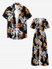 Tropical Leaf Print V Neck Hawaii Wide Leg Jumpsuit -  