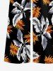 Combinaison hawaïenne à imprimé de feuilles tropicales, col en V et jambes larges - Noir L