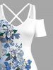 Robe longue hawaïenne à imprimé floral ombré et colorblock grande taille, épaules dénudées et croisée, style dégradé. - Bleu Ciel XS