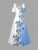 Robe longue hawaïenne à imprimé floral ombré et colorblock grande taille, épaules dénudées et croisée, style dégradé. - Bleu Ciel XS