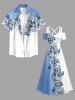 Robe longue hawaïenne à imprimé floral ombré et colorblock grande taille, épaules dénudées et croisée, style dégradé. - Bleu Ciel XS