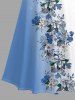 Robe longue hawaïenne à imprimé floral ombré et colorblock grande taille, épaules dénudées et croisée, style dégradé. - Bleu Ciel XS