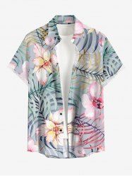 Chemise hawaïenne grande taille pour homme, à imprimé floral tropical et feuilles, boutons et poche. - Gris Foncé 3XL