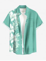 Hibiscus Flowers Leaf Print Buttons Pocket Hawaii Shirt For Men -  