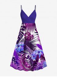 Robe cache-cœur hawaïenne à imprimé de fleurs d'hibiscus et de feuilles tropicales, grande taille - Violacé rouge 2X