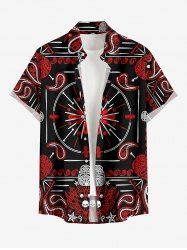 Skull Paisley Scarf Graphic Print Button Pocket Shirt For Men -  