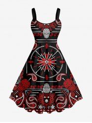 Skull Paisley Scarf Graphic Print A Line Dress -  