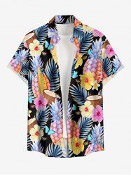 Chemise à boutons grande taille pour homme, imprimée hawaïenne, motif feuilles tropicales, hibiscus, ananas et noix de coco. - Multi 2XL
