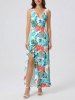 Ensemble de plage hawaïen assorti pour couples, imprimé feuilles tropicales et fleurs d'hibiscus, grandes tailles - Turquoise 