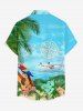 Chemise hawaïenne grande taille pour homme, à imprimé fleurs, cocotier, perroquet, guitare, paysage marin et hors-bord, boutons et poche. - Bleu Ciel 6XL