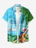 Chemise hawaïenne grande taille pour homme, à imprimé fleurs, cocotier, perroquet, guitare, paysage marin et hors-bord, boutons et poche. - Bleu Ciel 6XL