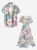 Robe midi hawaïenne fendue à imprimé floral tropical grande taille - Gris Foncé 6X
