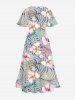 Robe midi hawaïenne fendue à imprimé floral tropical grande taille - Gris Foncé 6X