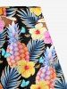 Jupe trapèze fendue hawaïenne à imprimé feuilles tropicales, hibiscus, ananas et noix de coco, grande taille - Multi 1X