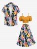 Jupe trapèze fendue hawaïenne à imprimé feuilles tropicales, hibiscus, ananas et noix de coco, grande taille - Multi 1X