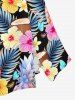 Jupe trapèze fendue hawaïenne à imprimé feuilles tropicales, hibiscus, ananas et noix de coco, grande taille - Multi 1X