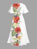 Robe midi trapèze grande taille à imprimé floral tropical et hibiscus, style hawaïen, avec poches fendues - Blanc XS