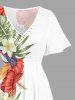 Robe midi trapèze grande taille à imprimé floral tropical et hibiscus, style hawaïen, avec poches fendues - Blanc XS