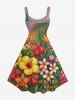 Tropical Leaf Hibiscus Flower Letter Print Hawaii A Line Dress -  