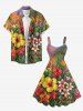 Tropical Leaf Hibiscus Flower Letter Print Hawaii A Line Dress -  