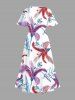 Robe midi trapèze grande taille à imprimé fleurs et feuilles hawaïennes avec poches fendues - Blanc 1X