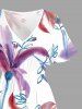 Robe midi trapèze grande taille à imprimé fleurs et feuilles hawaïennes avec poches fendues - Blanc 1X