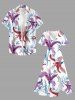 Plus Size Flower Leaf Branch Print Hawaii Split Pocket A Line Midi Dress - Blanc 2X